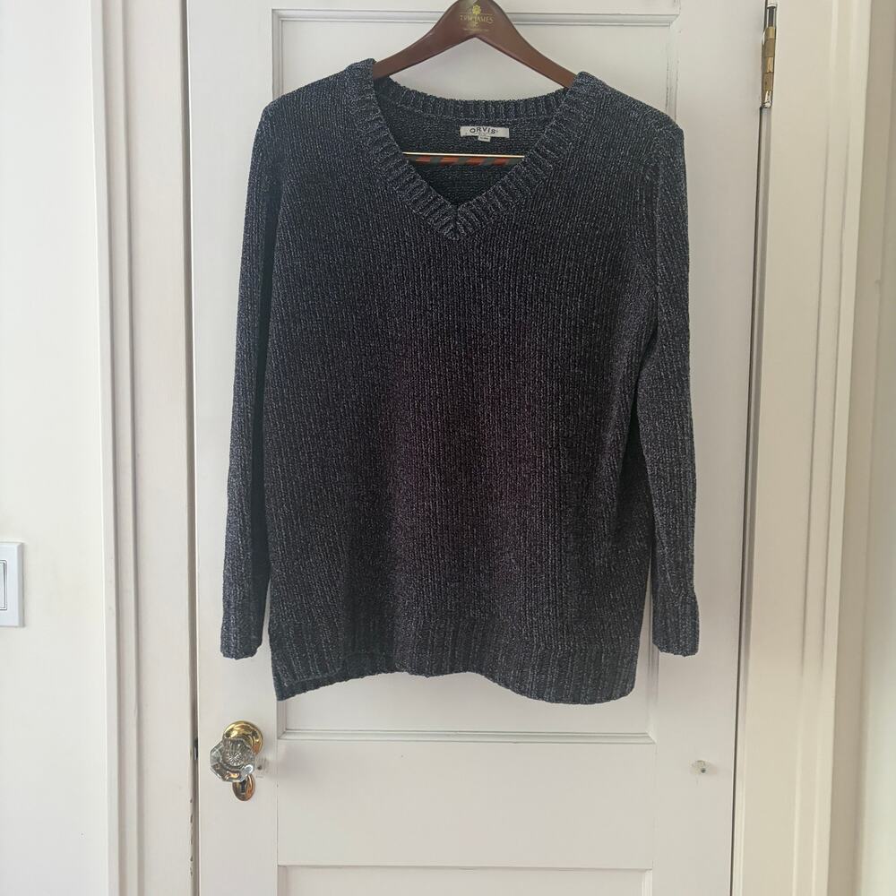 Orvis Varigated Blue Soft Chenille Pullover V-Neck Sweater Blue Gray Size XL - Picture 2 of 6